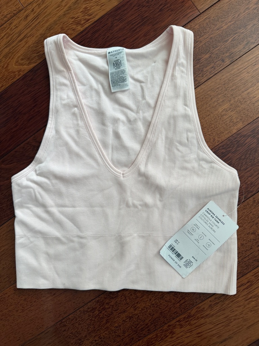 NWT - Athleta Aurora Ribbed V-Neck Crop Tank Top - Light Pink- medium